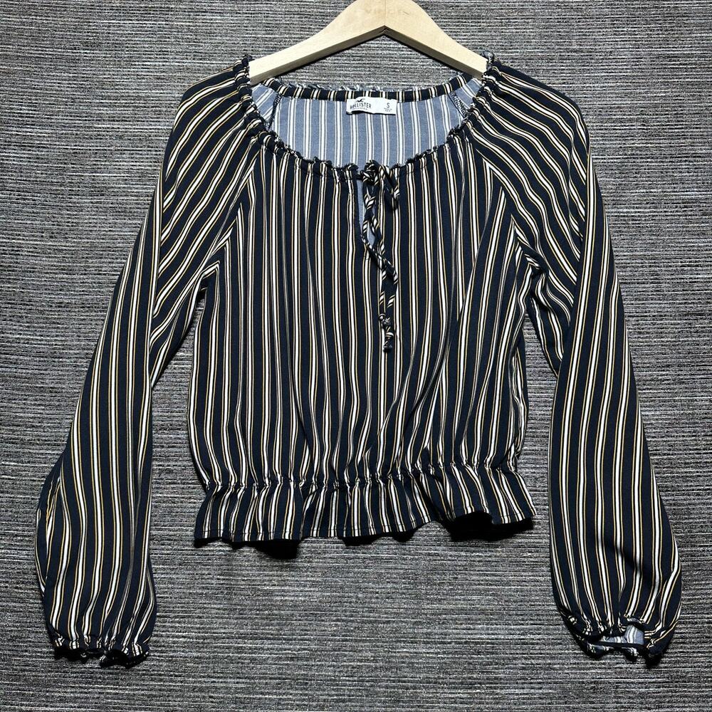 Hollister Blouse Women's Small Blue Striped Long Sleeve Scoop Neck Summer